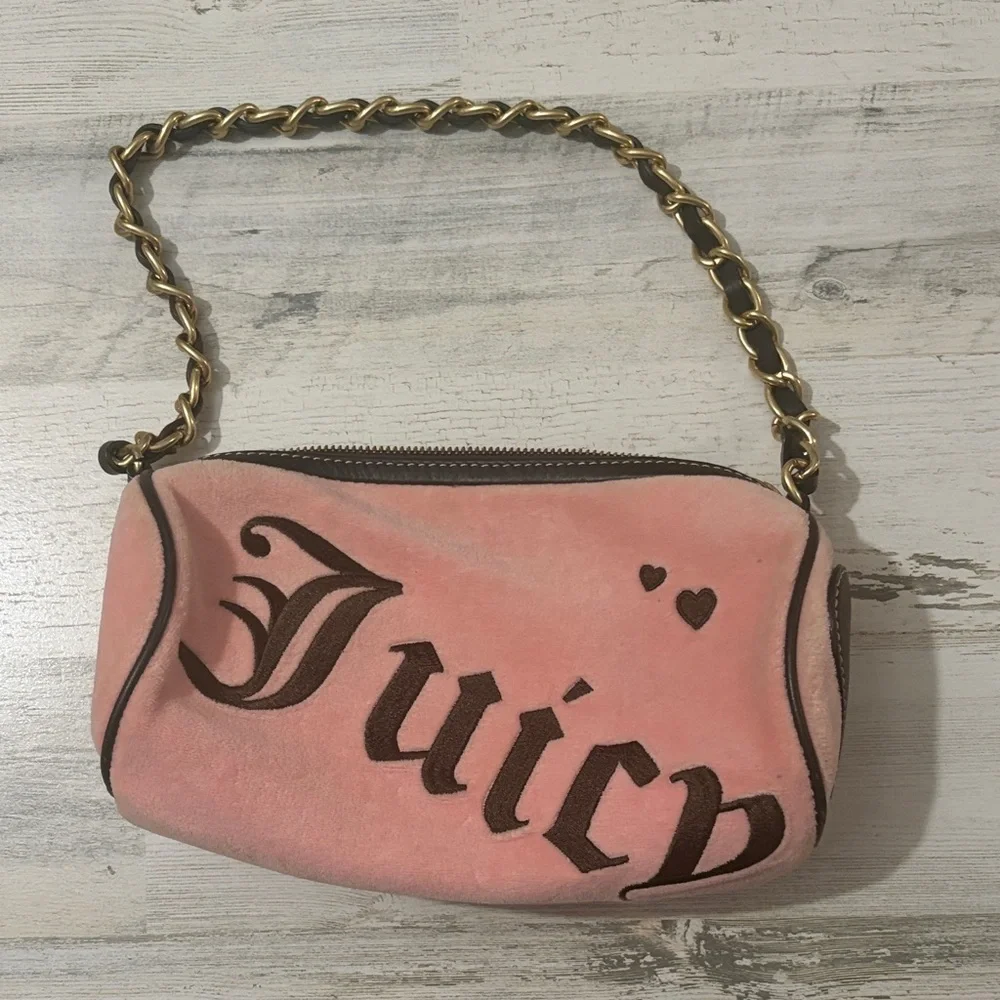 Vintage Juicy Couture Pink Suede Barrel Shoulder bag Y2K
